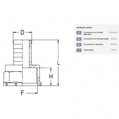 ANTGALIS 100640/8000352 sriegis G1½ antgalis 40mm 2