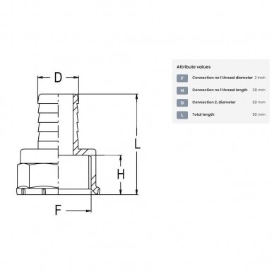 Штуцер для шланга 50 мм x G2" F 100750/8000402 2