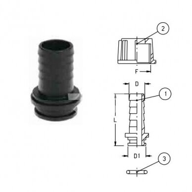 Hose tail 30mm for G1½ fly nut 106630/8002351 1