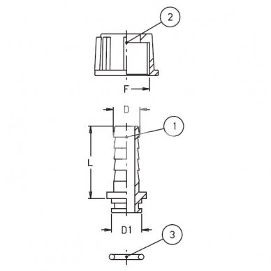 Hose tail 40mm 106640/8002355 for G1½ fly nut 1