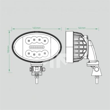 LED darbo žibintas 24W 2500lm ovalus plataus spindulio 6