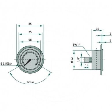 Манометр 250 бар Ø 63 мм - 1/4" WIKA 1