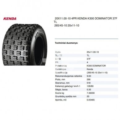 Padanga Keturračiui 20X11.00-10 4PR KENDA K300 DOMINATOR 37F TL 1