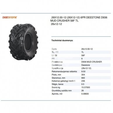 Padanga keturračiui 26X12.00-12 (26X12-12) 6PR DEESTONE D936 MUD CRUSHER 58F TL 1