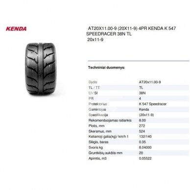 Padanga keturračiui  AT20X11.00-9 (20X11-9) 4PR KENDA K 547 SPEEDRACER 38N TL 1