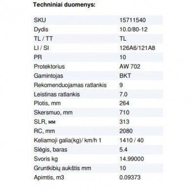 Padanga priekabai 10.0/80-12 10PR BKT AW 702 126A6/121A8 TL 2