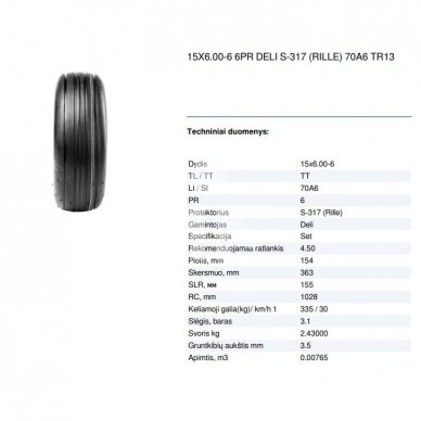 Padanga su kamera komplektas 15X6.00-6 6PR DELI S-317 (RILLE) 70A6 TR13 1