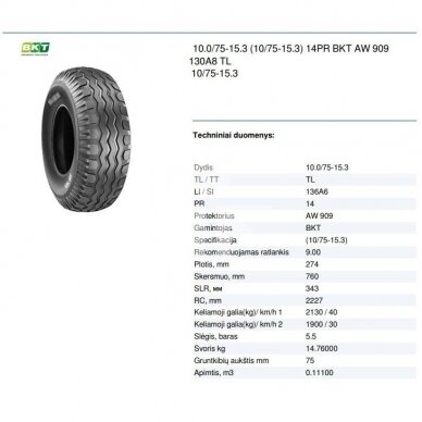 Tire 10.0/75-15.3 (10/75-15.3) 14PR BKT AW 909 130A8 TL 3