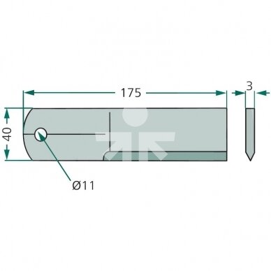 Smulkinimo peilis lygus 175x40x3mm D10,5mm AGV Germany RS51011.01/1322233C2 1