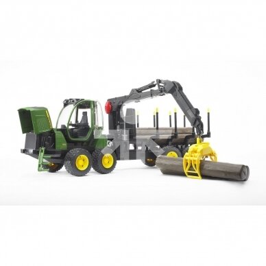 Игрушка Bruder трактор John Deere 1210E с прицепом с манипулятором и брёвнами 02133 1