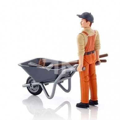 Toy Bruder gardener with wheelbarrow and tools 62130 1