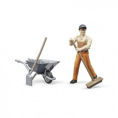 Toy Bruder gardener with wheelbarrow and tools 62130 2