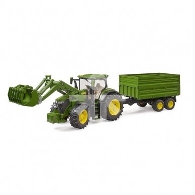 Toy BRUDER John Deere 7R 350 tractor with front loader, trailer, 03055 1