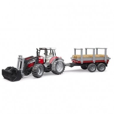 Žaislas Bruder Traktorius Massey Ferguson + Miško priekaba 02046